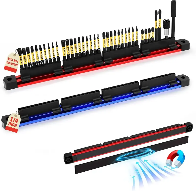2PCS Magnetic Slidable Drill Bit Holder, 80 Holes Bit Storage with Strong Magnetic Rail, Screwdriver Drill Bit Organizer for ...
