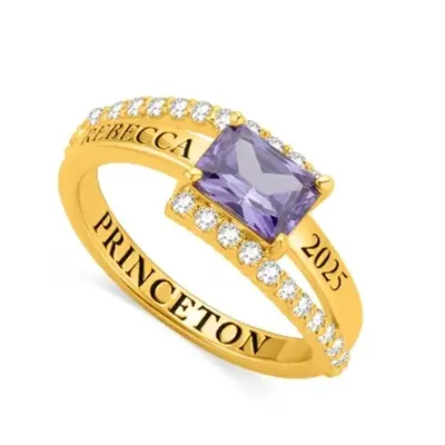 14K Gold Personalized Engraved Graduation Ring with Square Birthstone, High School University Class Ring