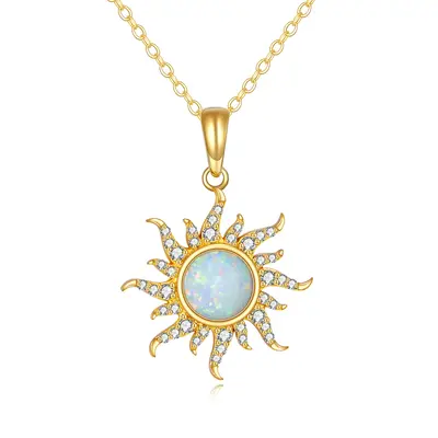 14K Gold Opal Sun Necklace for Women