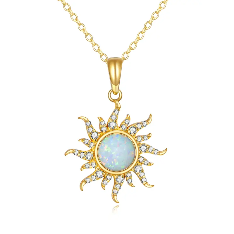 14K Gold Opal Sun Necklace for Women