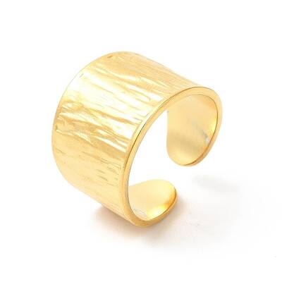 Ion Plating(IP) 304 Stainless Steel Textured Wide Open Cuff Ring for Women