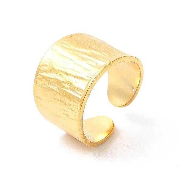 Ion Plating(IP) 304 Stainless Steel Textured Wide Open Cuff Ring for Women