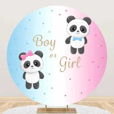 Pink Blue Panda Round Backdrop For Gender Reveal - Aperturee