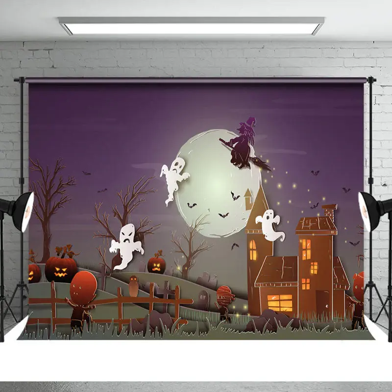 Lovely Ghosts Pumpkin Night Happy Halloween Backdrop - Aperturee