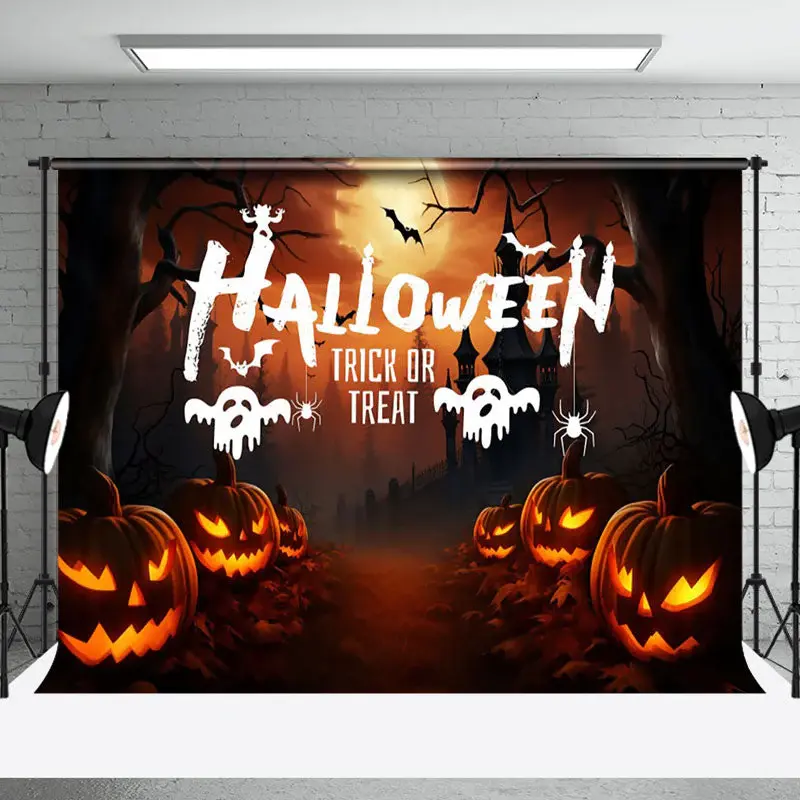 Spider Pumpkin Road Halloween Trick Or Treat Backdrop