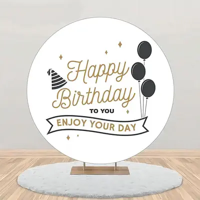 Enjoy Your Day Black Balloon Round Birthday Backdrop - Aperturee