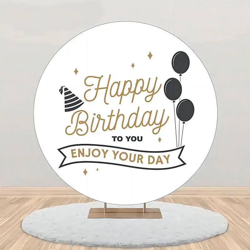 Enjoy Your Day Black Balloon Round Birthday Backdrop - Aperturee