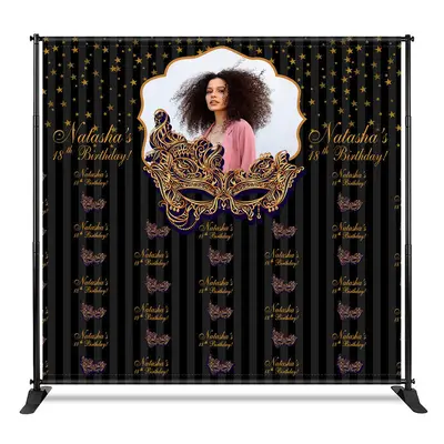 Aperturee Gold Purple Masquerade Custom Step And Repeat Banner, 4X8FT(1.2X2.5M), 42 USD, step and repeat backdrops, CF1_DZHD0...