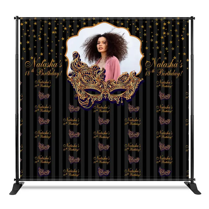 Aperturee Gold Purple Masquerade Custom Step And Repeat Banner, 4X8FT(1.2X2.5M), 42 USD, step and repeat backdrops, CF1_DZHD0...