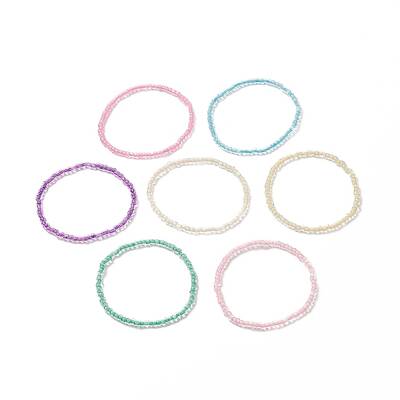 7Pcs 7 Color Candy Color Glass Seed Beaded Stretch Anklets Set for Women