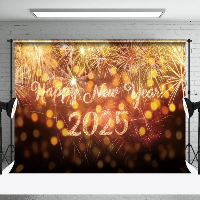 Aperturee Gold Sparkle Bokeh Black Happy New Year Backdrop - Aperturee