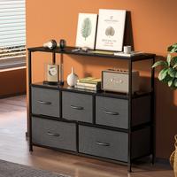Sweet Furniture Dresser TV Stand, Entertainment Center with 5 Fabric Drawers, Media Console Table for TV with Open Storage Sh...