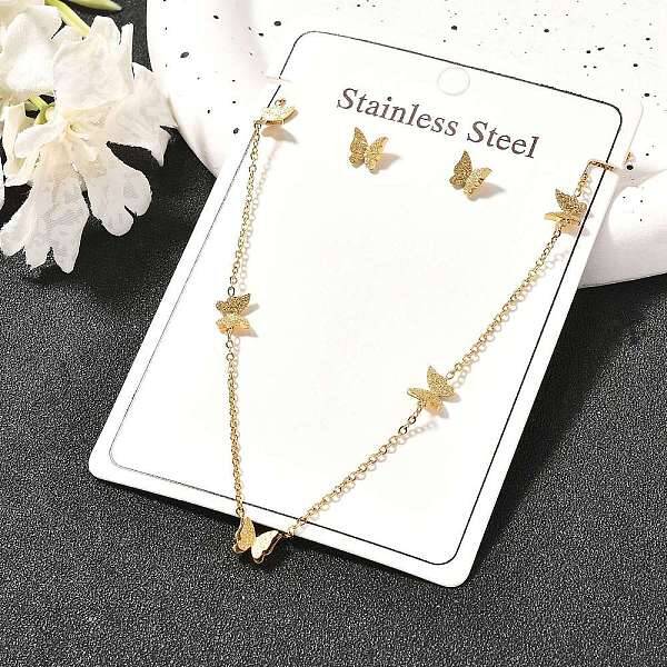 Butterfly 304 Stainless Steel Necklaces & Stud Earring Set for Women