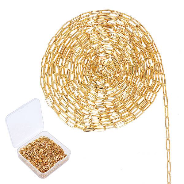 SUNNYCLUE 32Feet/10m Gold Paperclip Chains Link Spool Bulk Necklace Width 2.6mm for Women Jewelry Necklace Bracelet Pendant M...