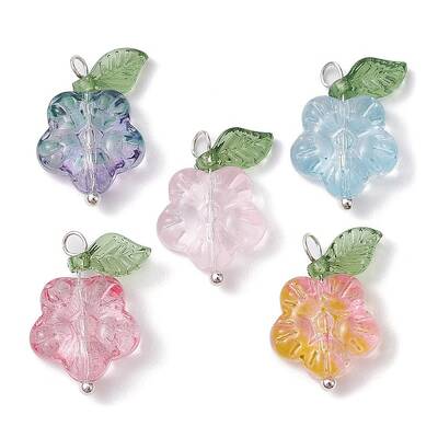 Transparent Glass Flower & Acrylic Leaf Pendants
