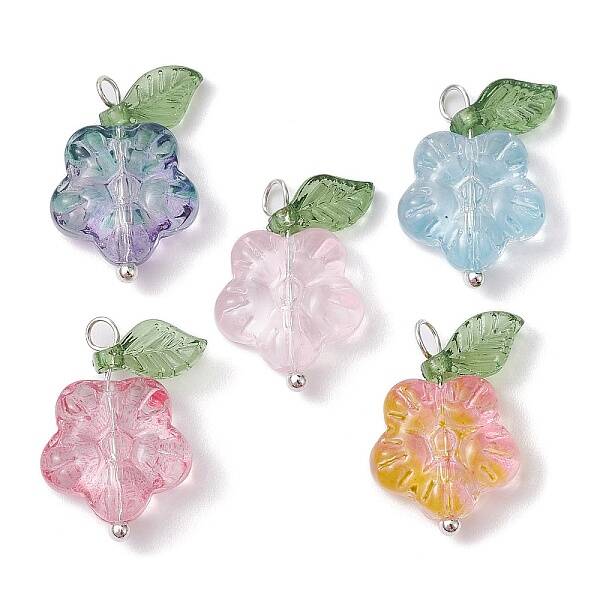 Transparent Glass Flower & Acrylic Leaf Pendants