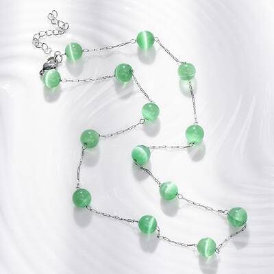 304 Stainless Steel Cat Eye Round Beads Handmade Chain Necklaces for Women
