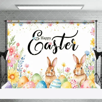 Aperturee Colorful Floral Eggs Cute Bunny Easter Backdrop, 3X2FT(1MX0.6M), 14 USD, easter backdrops, XQHD3X70-M