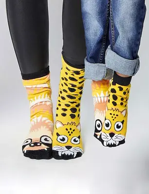 SLOTH & CHEETAH MATCHY MISMATCHY SOCKS SET | 2nd Pair: ADULT SMALL | 1st Pair: ADULT LARGE