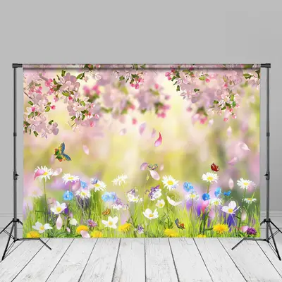 Pink Floral And Butterfly Warm Scene Spring Backdrop - Aperturee