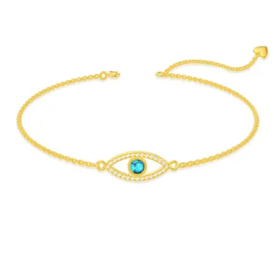 14K Gold Circular Shaped Turquoise Devil's Eye Charm Bracelet
