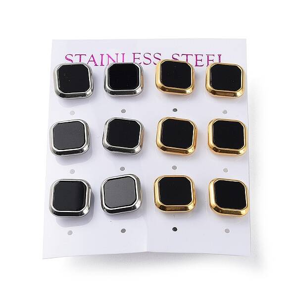 6 Pair 2 Color Square Acrylic Stud Earrings