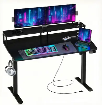Mr IRONSTONE Standing Desk with Drawers & Power Outlets, Electric Gaming Desk with Monitor Stand, Adjustable Height, Ergonomi...