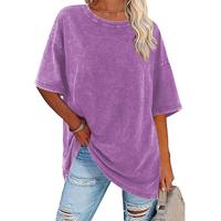 Holafish Women's Oversized T-Shirt Acid Washed Half Short Sleeves Casual Loose Fit, Cotton Tee with Crew Neck, Machine Washab...