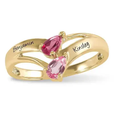 10K Gold Pear Shaped Personalized Birthstone & Personalized Engraving Birthstone Ring