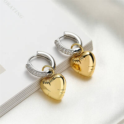Alloy Micro Pave Clear Cubic Zirconia Two Tone Hoop Earrings