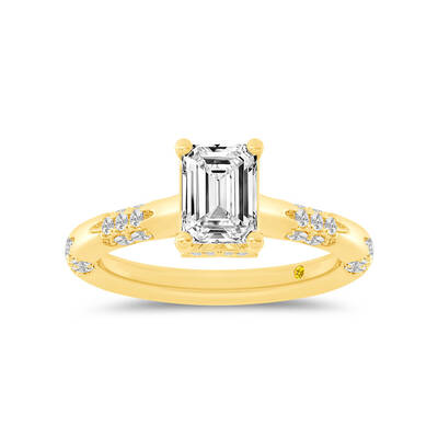 Quell  Petite Hidden Halo Emerald Cut Lab Grown Diamond Engagement Ring | Yellow Gold  1 1/4 - 4 1/4 CT. TW.
