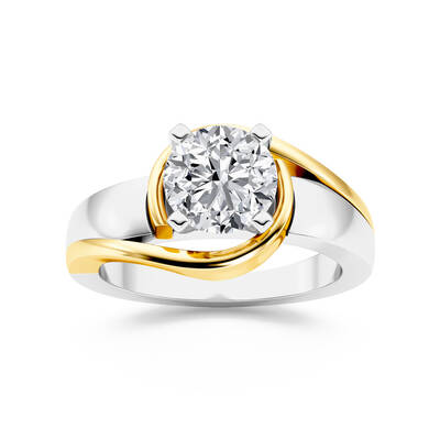 Two Toned Swirl Round Lab Grown Diamond Engagement Ring | 10K Yellow Gold 1 1/2 CT. TW.