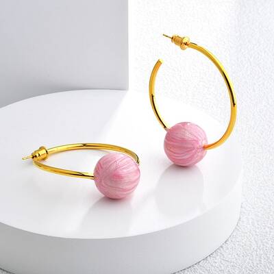 Round Brass Enamel Hoop Earrings for Women