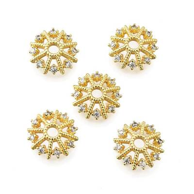 Flower Brass Micro Pave Cubic Zirconia Bead Caps