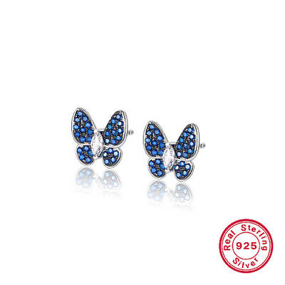Anti-Tarnish Butterfly Rhodium Plated 925 Sterling Silver Micro Pave Cubic Zirconia Stud Earrings