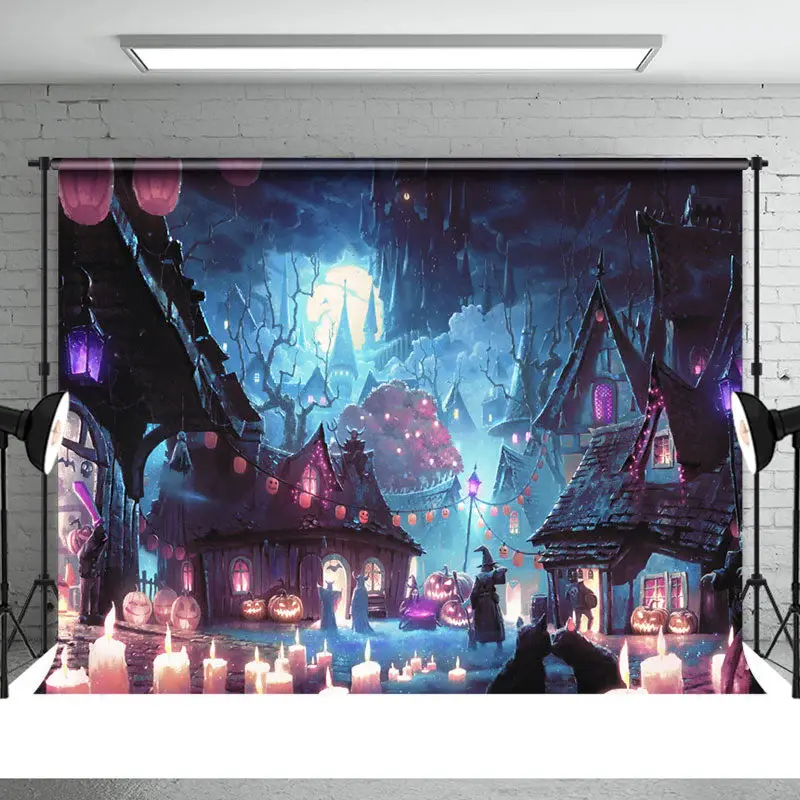 Haunted House Pumpkin Candle Scary Halloween Backdrop - Aperturee