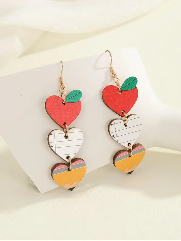 Cute Heart Shaped Apple Design Dangle Earrings, Luxury Jewelry, Fashionable Jewelry for Women, Trendy All-match & Exquisite J...