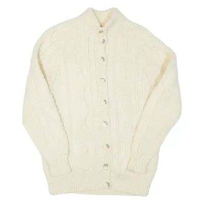 Womens Heavy Knit Cardigan Cream V-Neck Cable Knit S
