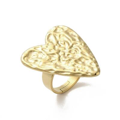 304 Stainless Steel Textured Heart Adjustable Rings