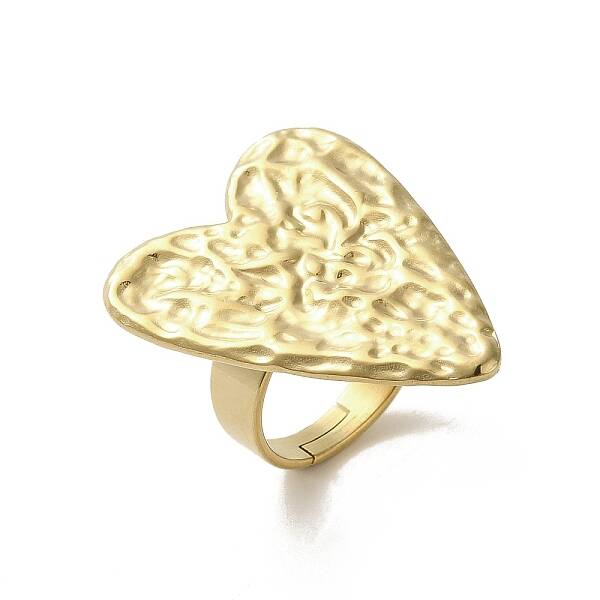 304 Stainless Steel Textured Heart Adjustable Rings