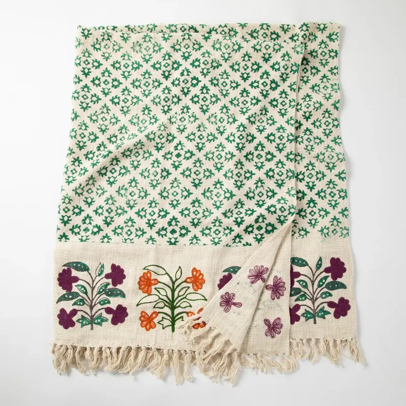Woven Floral Block Print Throw Blanket - Lotus