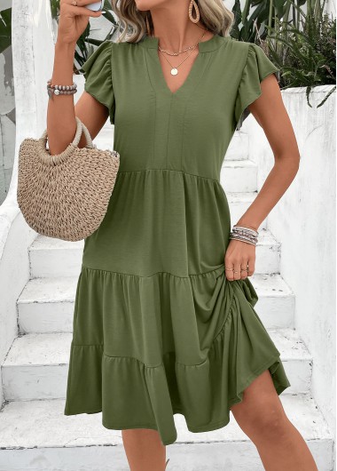 Modlily Olive Green Split Short Sleeve Dress - XXL