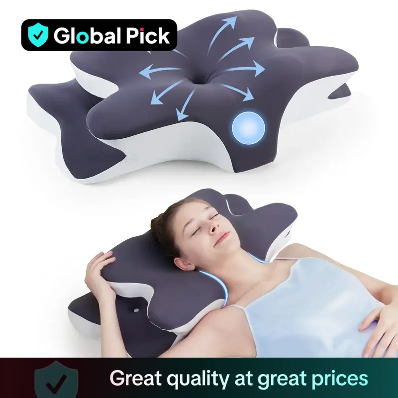 Double-Sided Neck Pillow Unscented Memory Foam Pillow with Cooling Cover Zoned Design for Deep Sleepers Contoured Pillow with...