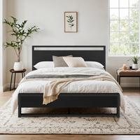 MUTICOR Modern Square Line Bed Frame with Wood Headboard & Footboard,【Frame Only, No Mattress】Metal Platform Bed in Twin/...