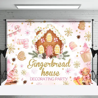 Snowy Gingerbread House Decorating Party Backdrop