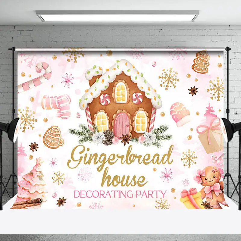 Snowy Gingerbread House Decorating Party Backdrop