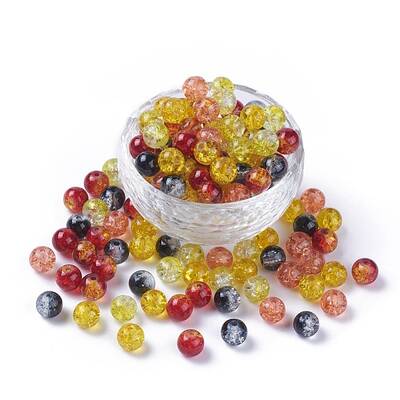 5 Colors Spray Painted & Baking Painted Crackle Glass Beads