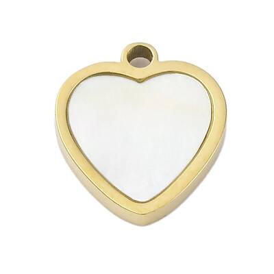 304 Stainless Steel Pave Natural White Shell Heart Charms