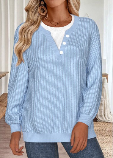 Modlily Blue Tummy Coverage Long Sleeve Round Neck Sweatshirt - XXL
