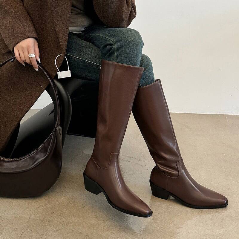 CHIKO Acantha Pointy Toe Block Heels Knee High Boots